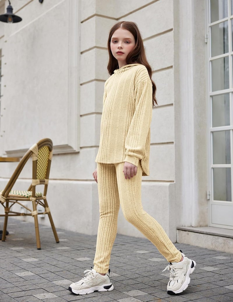 Arshiner Girl's Sweaters Set 2 Piece Outfits Rib-Knit Sweatsuits Cute Pullover Sweatshirt and Sweatpants Kids Tracksuits - Image 3